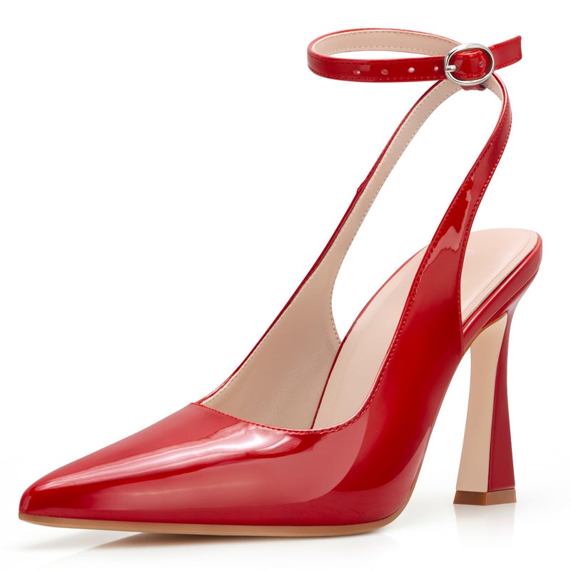 PARTY Womens Pointed Closed Toe Heels Stiletto Slingback High Heel for Women Dressy Pumps for Wedding and Office Work or Going Out,RED Patent-7 - Image 1