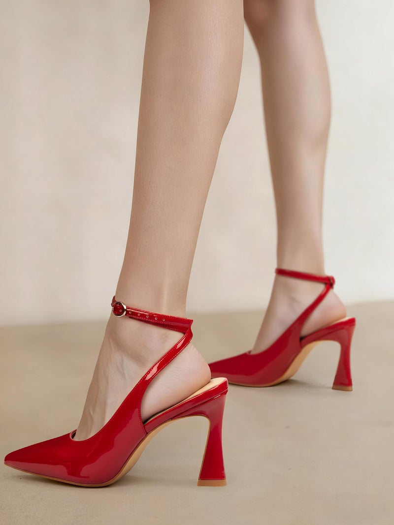 PARTY Womens Pointed Closed Toe Heels Stiletto Slingback High Heel for Women Dressy Pumps for Wedding and Office Work or Going Out,RED Patent-7 - Image 3