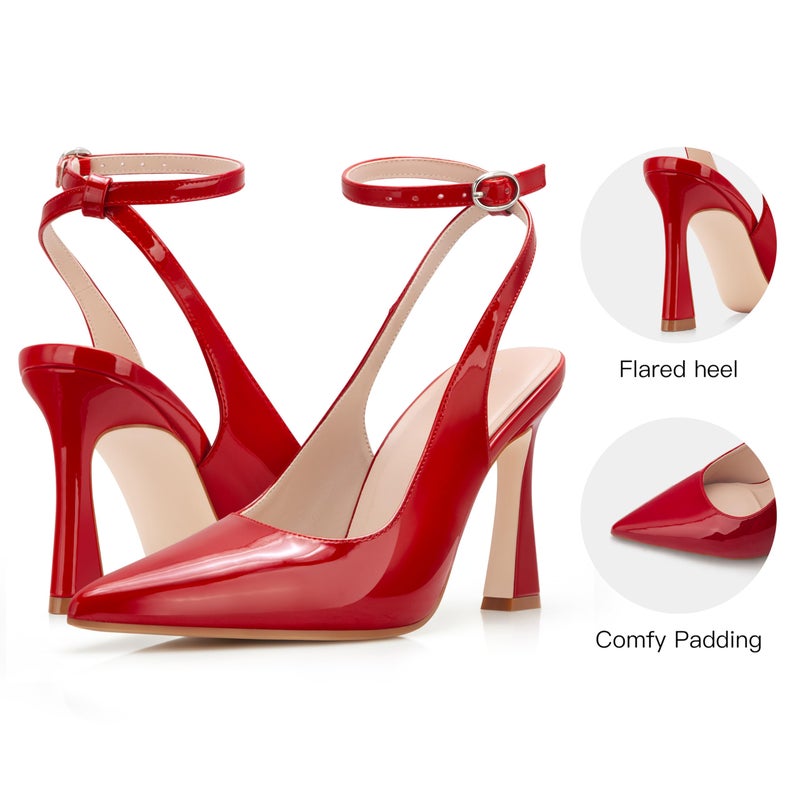 PARTY Womens Pointed Closed Toe Heels Stiletto Slingback High Heel for Women Dressy Pumps for Wedding and Office Work or Going Out,RED Patent-7 - Image 5