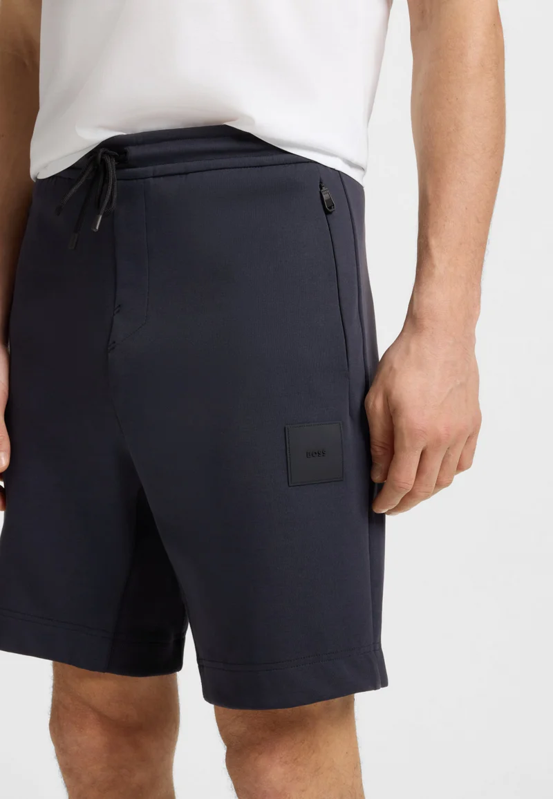 BOSS Dark Blue Cotton-blend shorts with logo badge for Men | Best Price UAE