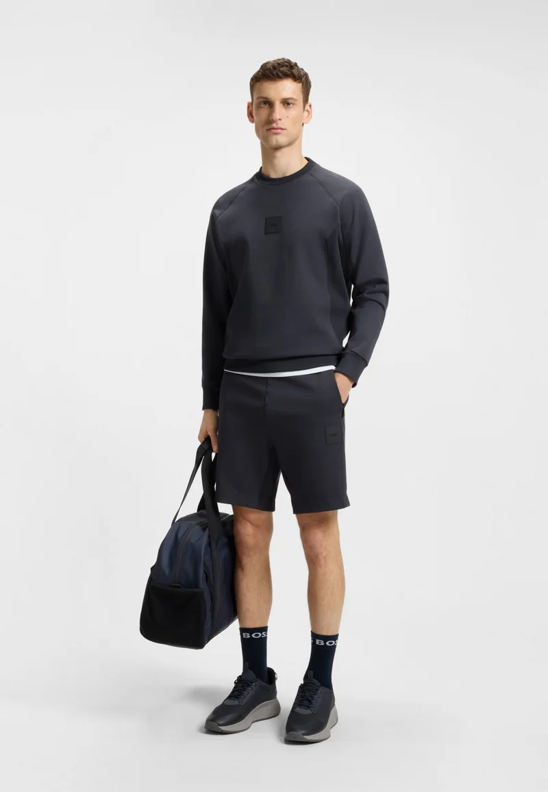 BOSS Dark Blue Cotton-blend shorts with logo badge for Men | Best Price UAE