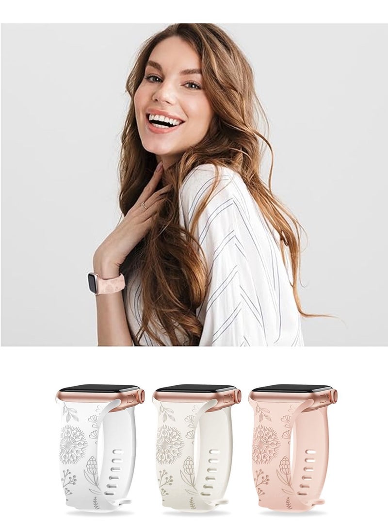 إكس ليفيل مجموعة من 3 أساور متوافقة مع سوار ساعة أبل 41/38/40 مم، سوار رياضي بديل من السيليكون القابل للتهوية بنقشة زهور، ناعم ولطيف، مناسب لساعات أبل سلسلة 11/10/9/8/7/6/5/4/3/2/1 SE Ultra - Image 2