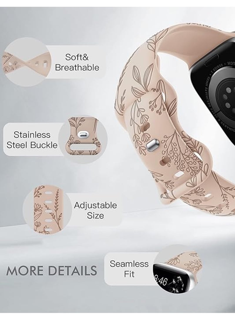 إكس ليفيل مجموعة من 3 أساور متوافقة مع سوار ساعة أبل 41/38/40 مم، سوار رياضي بديل من السيليكون القابل للتهوية بنقشة زهور، ناعم ولطيف، مناسب لساعات أبل سلسلة 11/10/9/8/7/6/5/4/3/2/1 SE Ultra - Image 3