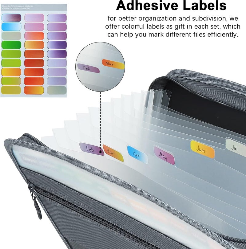 Nafy Expanding File Folders, 13 Pockets Document Organizer with Zipper, A4 Letter Size Portable Accordion Expanding File Folders with Multicolor Labels for Home Office School Supplies (Black 4 Pack) - Image 5