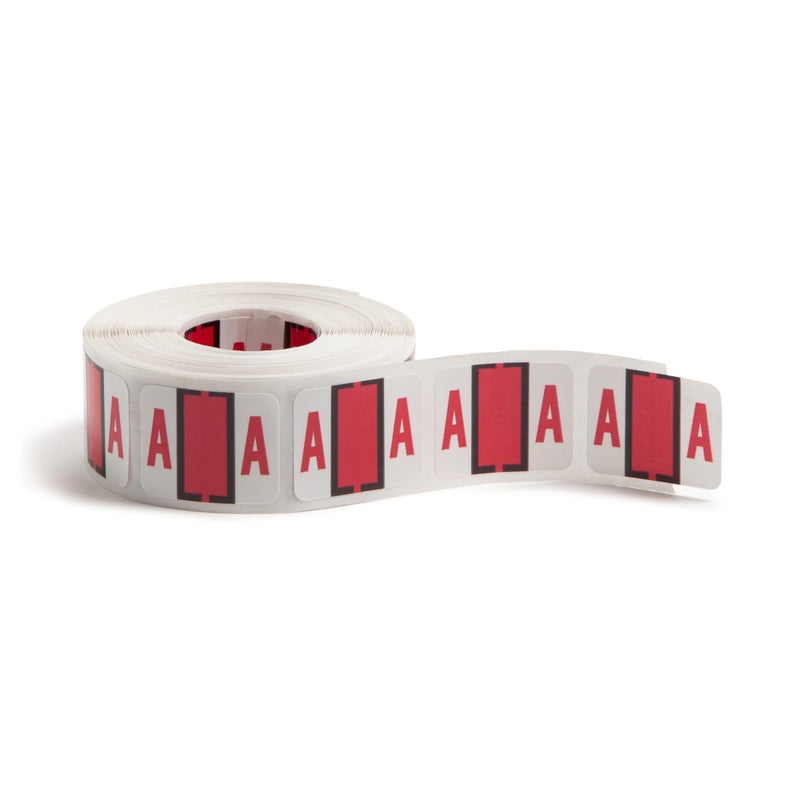 Smead BCCR Bar-Style Color-Coded Alphabetic Label, A, Label Roll, Red, 500 Labels per Roll, (67071) - Image 1