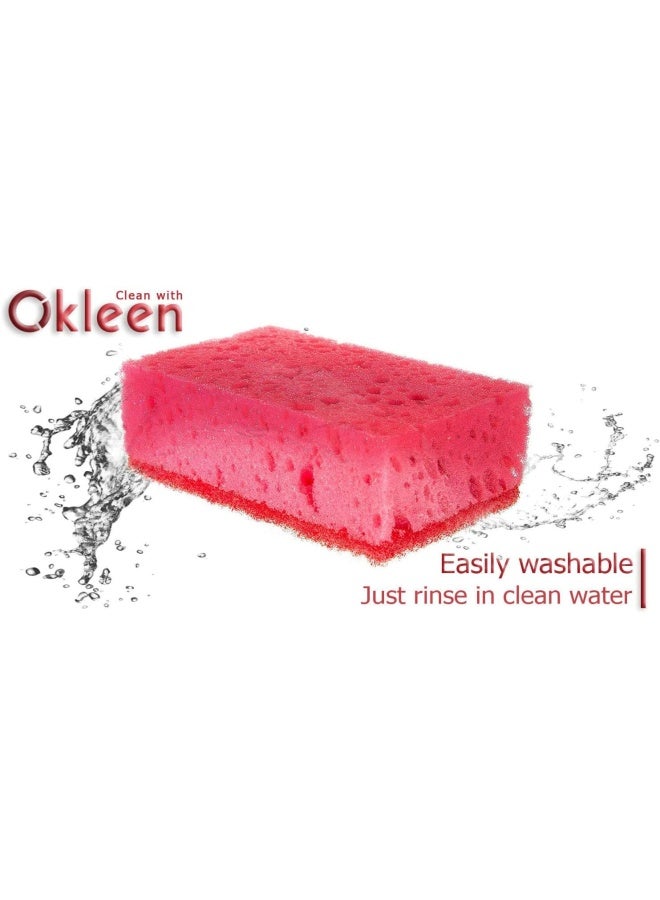 Okleen Pink Multi Use Scrub Sponges Made in Europe 9 Pack 43x28x14 inches Odorless Heavy Duty  Non Scratch Fiber Durable and Delicate Scrubber for Kitchen  Bathroom Housekeeping  Outdoors - Image 2