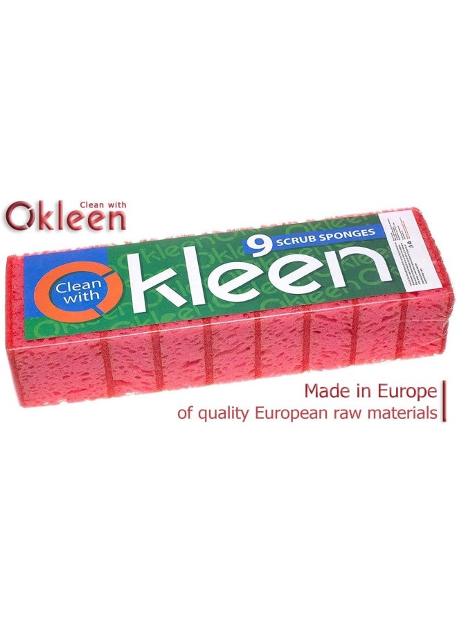 Okleen Pink Multi Use Scrub Sponges Made in Europe 9 Pack 43x28x14 inches Odorless Heavy Duty  Non Scratch Fiber Durable and Delicate Scrubber for Kitchen  Bathroom Housekeeping  Outdoors - Image 1