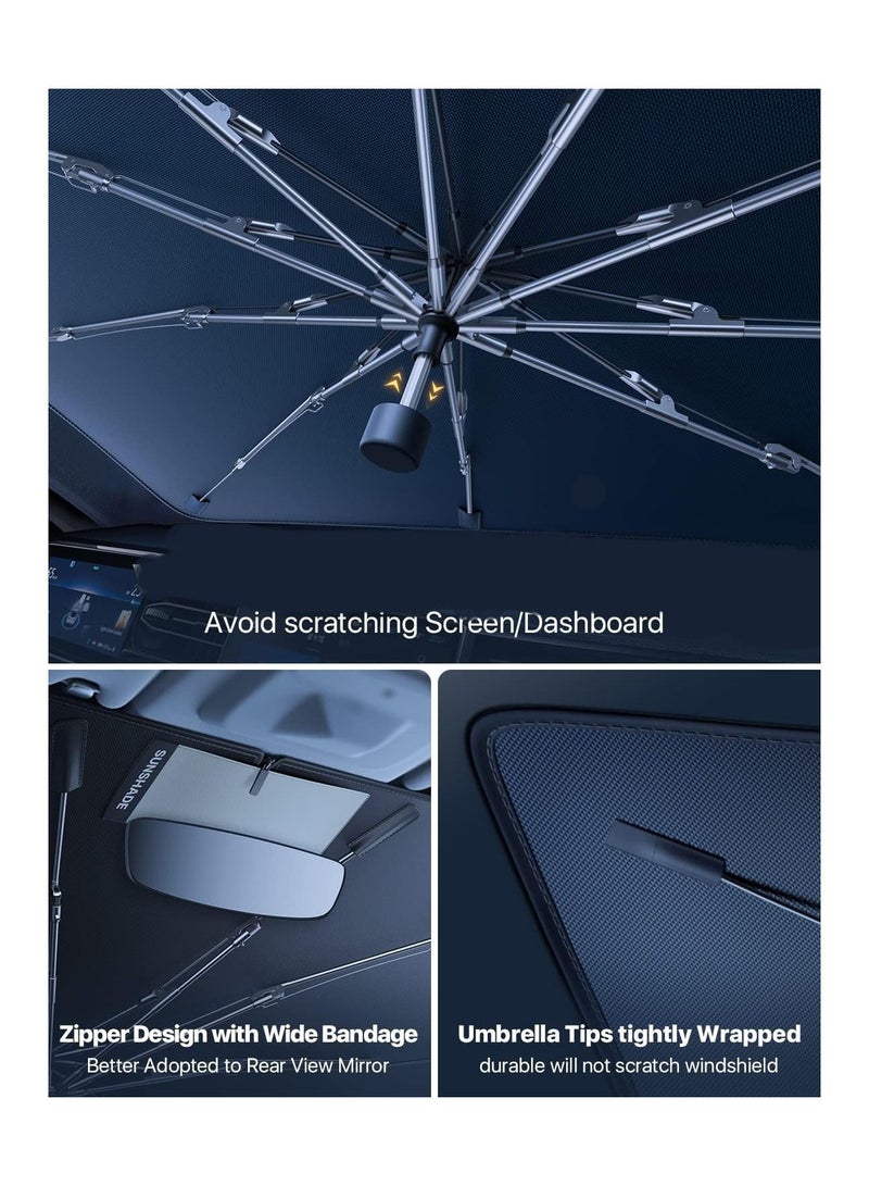 general Car Windshield Sun Shade Umbrella, [2026 Upgraded] Retractable Sun Shades for Front Window Car Accessories Block UV Rays Heat, Full Fit Zipper for Rear Mirror, Keep Cool Protect Interior - Image 5