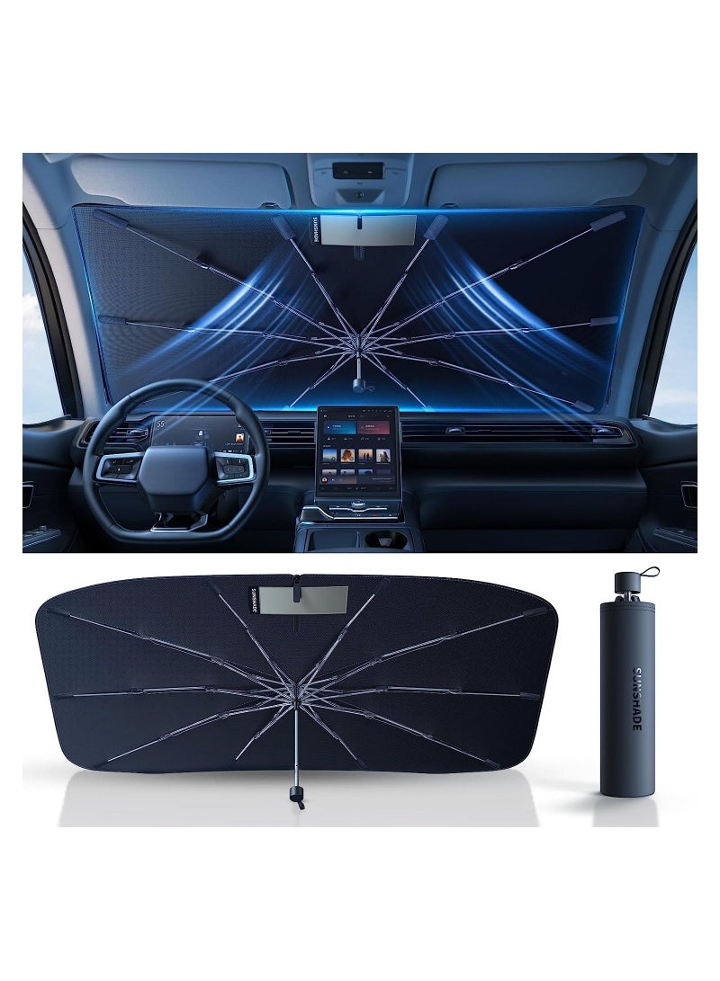 general Car Windshield Sun Shade Umbrella, [2023 Upgraded] Retractable Sun Shades for Front Window Car Accessories Block UV Rays Heat, Full Fit Zipper for Rear Mirror, Keep Cool Protect Interior - Image 1