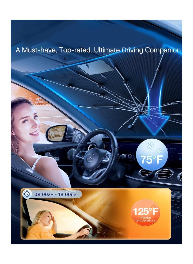 general Car Windshield Sun Shade Umbrella, [2023 Upgraded] Retractable Sun Shades for Front Window Car Accessories Block UV Rays Heat, Full Fit Zipper for Rear Mirror, Keep Cool Protect Interior - Image 3