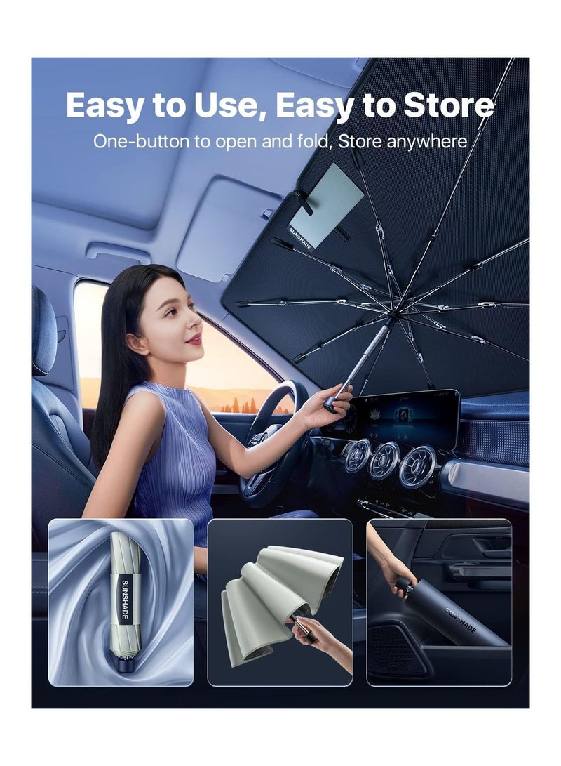 general Car Windshield Sun Shade Umbrella, [2023 Upgraded] Retractable Sun Shades for Front Window Car Accessories Block UV Rays Heat, Full Fit Zipper for Rear Mirror, Keep Cool Protect Interior - Image 5