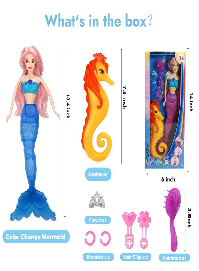 BETTINA Magic Color Changing Mermaid Doll, Princess Mermaid Toy with Seahorse & Dolls Accessories - Vibrant Pink Hair and Transforming Tail, Gifts Toys for Girls Aged 3-7 - Image 5