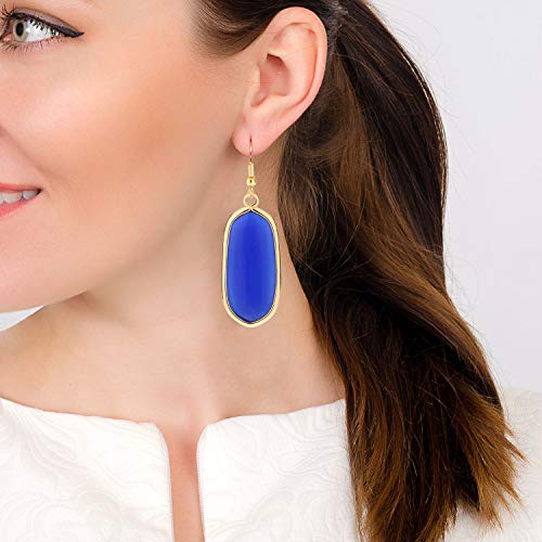 BaubleStar Natural Crystal Healing Stone Drop Earrings Blue Opal Jasper Gemstone Quartz Oval Dangle Earrings 14K Gold Plated Fashion Jewelry for Women - Image 2