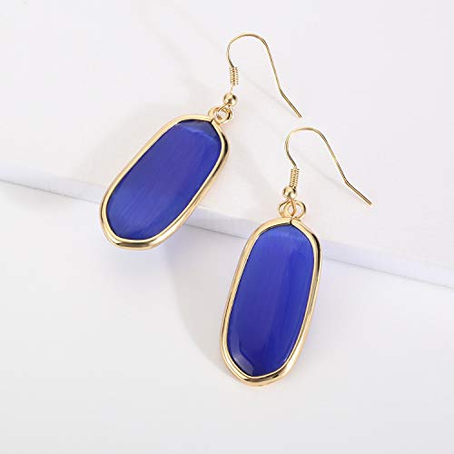BaubleStar Natural Crystal Healing Stone Drop Earrings Blue Opal Jasper Gemstone Quartz Oval Dangle Earrings 14K Gold Plated Fashion Jewelry for Women - Image 3