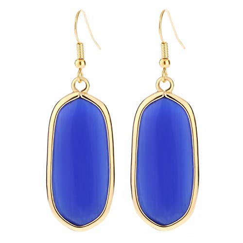 BaubleStar Natural Crystal Healing Stone Drop Earrings Blue Opal Jasper Gemstone Quartz Oval Dangle Earrings 14K Gold Plated Fashion Jewelry for Women - Image 1