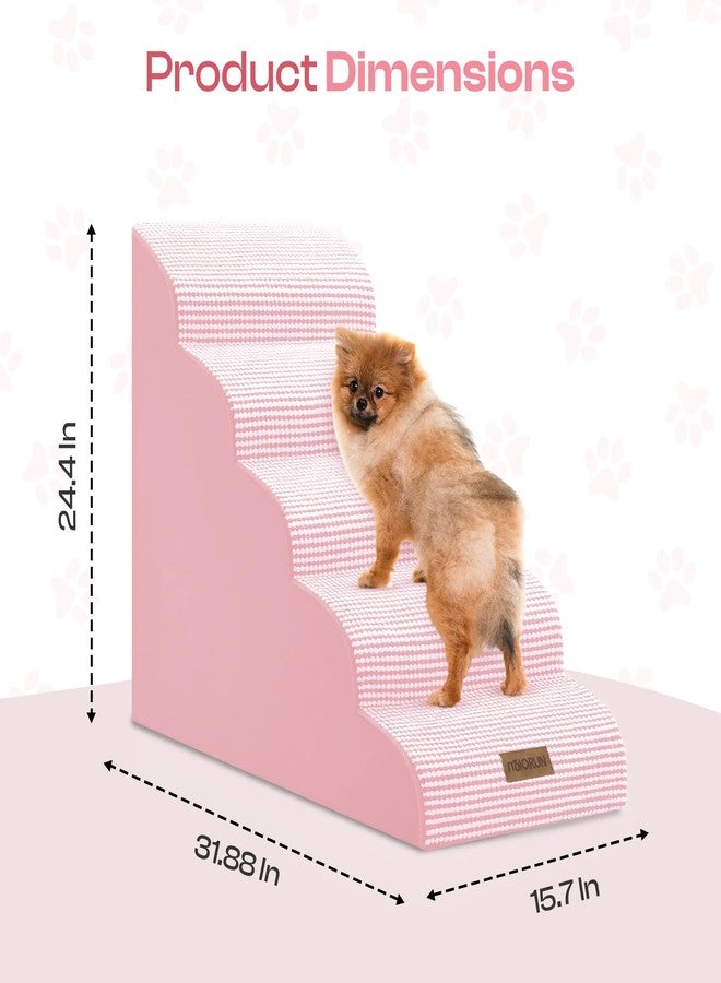Miorun Curved Dog Stairs for High Bed Up to 26", 5-Step Dog Ramp for Small Dogs with Washable Cover, Non-Slip Steps for Cats to Get on Couch and Sofa, Durable Foam Ladder for Medium Breeds, White Pink - Image 5