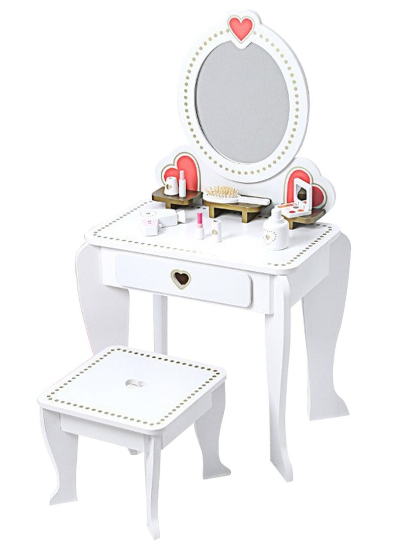 MaBaby - Pretend Toy Wooden makeup toys Kids Vanity Set with Mirror and Stool, Beauty Makeup Vanity Table and Chair Set for Toddlers and Kids - Image 1