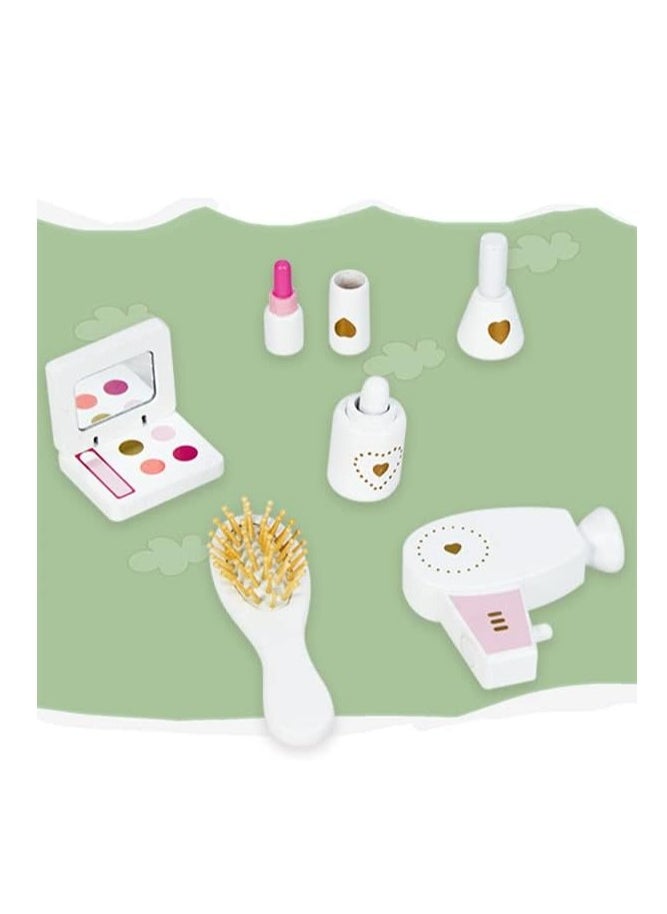 MaBaby - Pretend Toy Wooden makeup toys Kids Vanity Set with Mirror and Stool, Beauty Makeup Vanity Table and Chair Set for Toddlers and Kids - Image 1