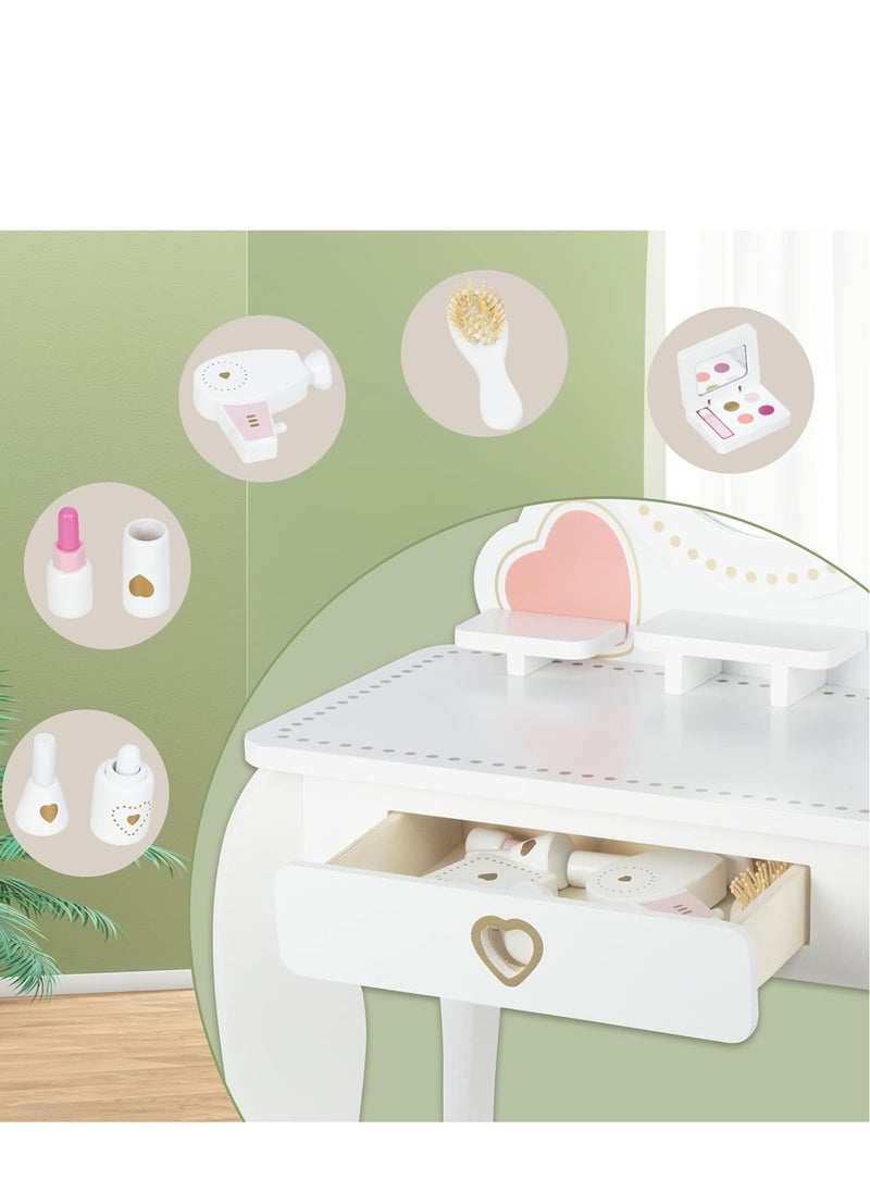MaBaby - Pretend Toy Wooden makeup toys Kids Vanity Set with Mirror and Stool, Beauty Makeup Vanity Table and Chair Set for Toddlers and Kids - Image 1
