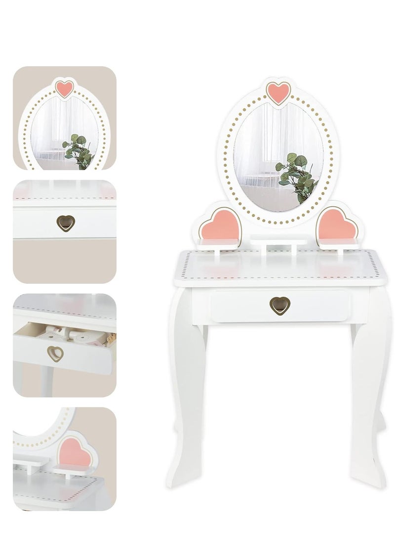 MaBaby - Pretend Toy Wooden makeup toys Kids Vanity Set with Mirror and Stool, Beauty Makeup Vanity Table and Chair Set for Toddlers and Kids - Image 1