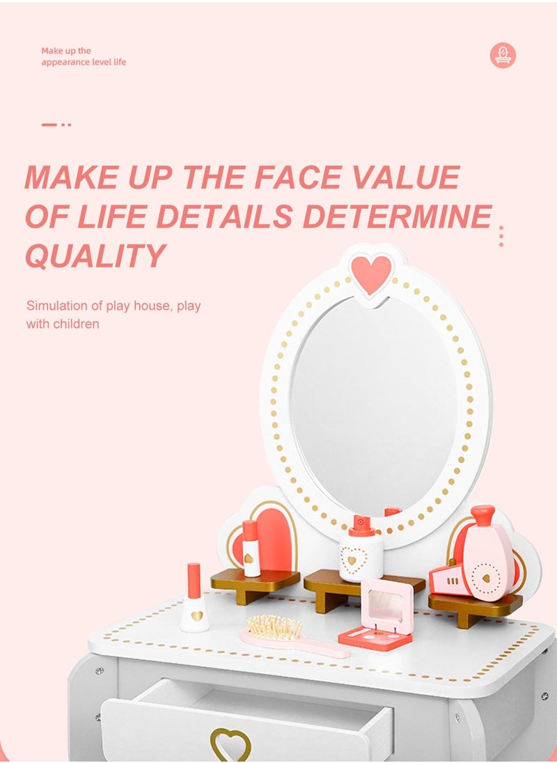 MaBaby - Pretend Toy Wooden makeup toys Kids Vanity Set with Mirror and Stool, Beauty Makeup Vanity Table and Chair Set for Toddlers and Kids - Image 1