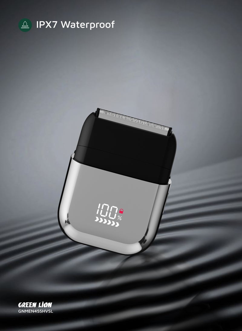 GREEN LION Men's Shaver X Wet and Dry Use with Stainless Steel Blade & 7500 RPM Motor / 100 Min Runtime / Magnetic Head Cap / Type-C Charging / IPX7 Waterproof / Travel Lock / Digital Display / 5W Power - Silver - Image 4