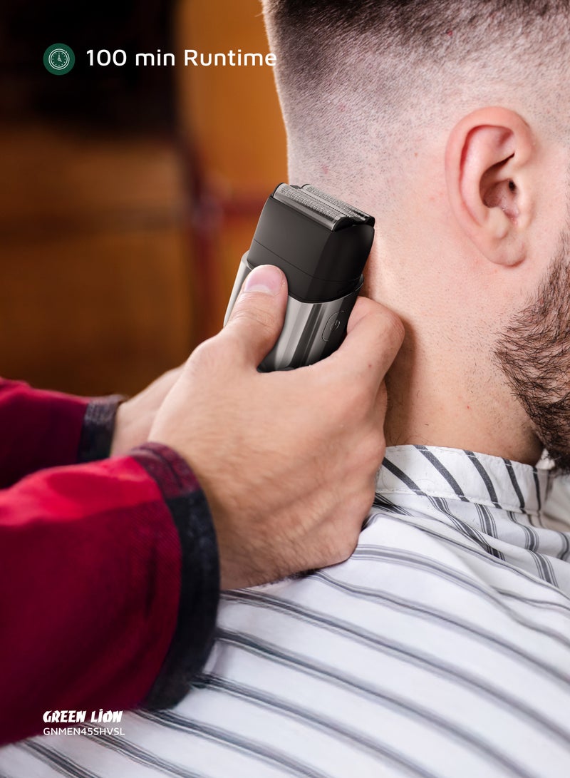 GREEN LION Men's Shaver X Wet and Dry Use with Stainless Steel Blade & 7500 RPM Motor / 100 Min Runtime / Magnetic Head Cap / Type-C Charging / IPX7 Waterproof / Travel Lock / Digital Display / 5W Power - Silver - Image 5