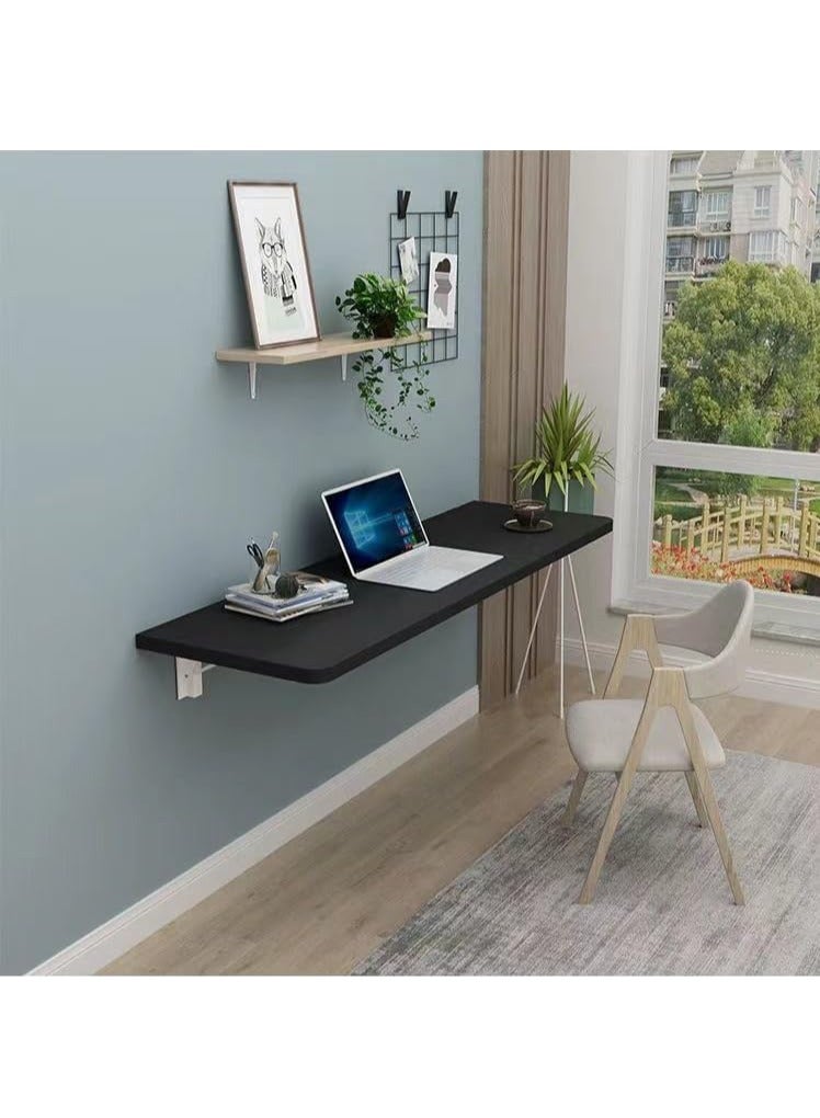 VITION Computer Wall Mount Stand Folding Wall-Mounted Drop-Leaf Table, Metal Folding Shelf Bench Table Bracket (40 X 80cm) Black - Image 5