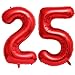 Lovoir بالونات رقم 25 حمراء 40 بوصة بالونات عملاقة رقم 25 بالونات فويل مايلار هيليوم بالونات رقم حمراء لاحتفالات عيد الميلاد الخامس والعشرين لوازم الحفلات احتفالات الذكرى الزفاف الزينة - Image 2