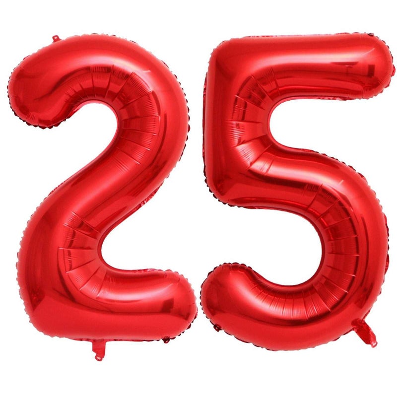 Lovoir بالونات رقم 25 حمراء 40 بوصة بالونات عملاقة رقم 25 بالونات فويل مايلار هيليوم بالونات رقم حمراء لاحتفالات عيد الميلاد الخامس والعشرين لوازم الحفلات احتفالات الذكرى الزفاف الزينة - Image 3