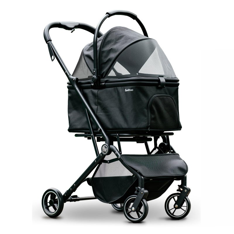 Pawccoli 4 Wheels Pet Stroller, Dog Stroller for Small/Medium Dogs and Cats up to 33 lbs, One-Click Fold & Draggable, Removable Carrier, Zipperless Entry, Mesh Windows, Black - Image 1