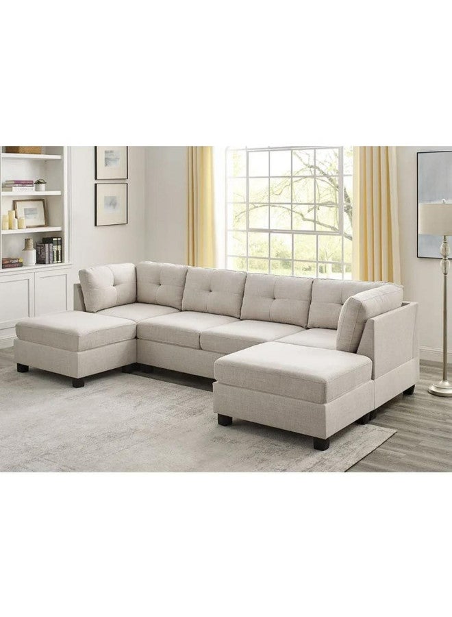 Al Home 6 Seater L-Shape Sofa 310×150×85×80 Cm - Beige - Image 1