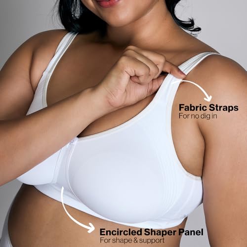 NYKD (NYB169 Cotton Anti Microbial Non Padded & Non Wired Side Support Shaper Bra for Women | Full Coverage Bra with Detailed Contoured Lift & Shape with Wide Straps - White - Image 3