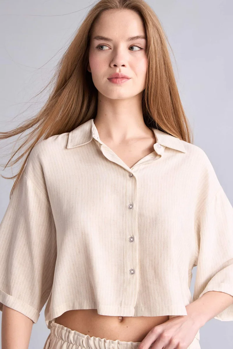 DeFacto Oversize Linen Short Sleeve Shirt