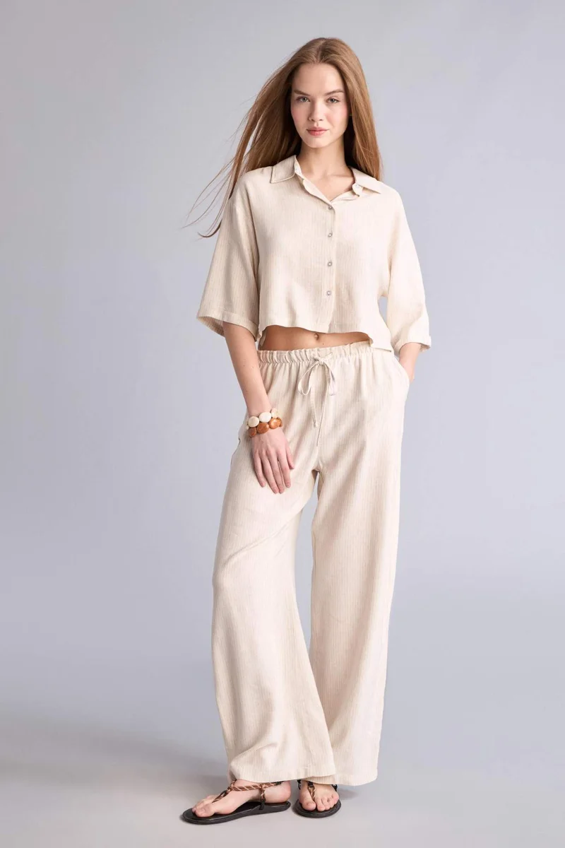 DeFacto Oversize Linen Short Sleeve Shirt