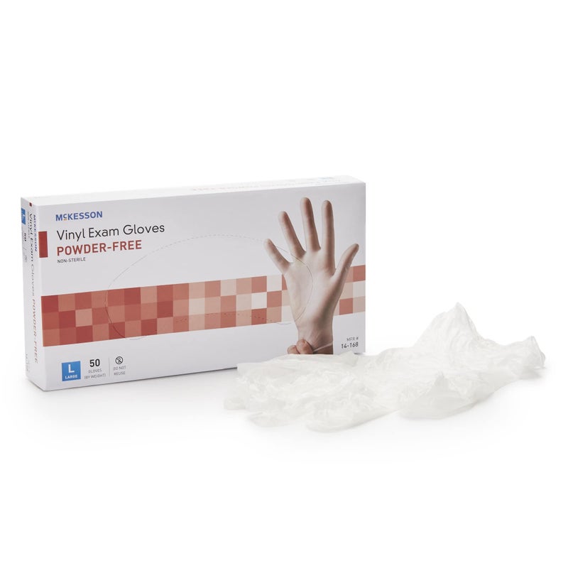 McKesson Confiderm Vinyl Standard Cuff Length Exam Glove, Large, Clear - Image 1