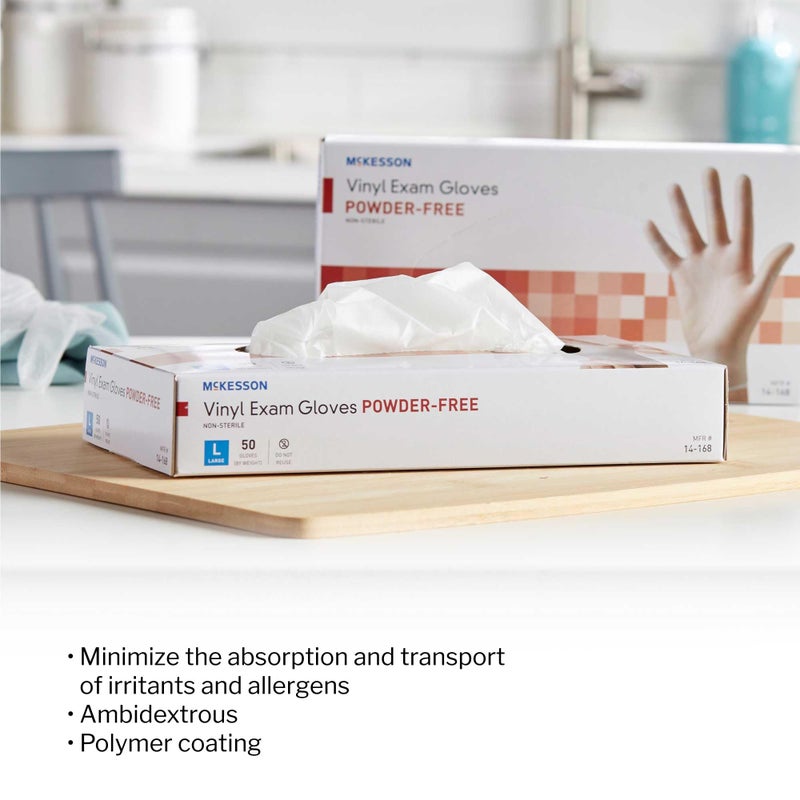 McKesson Confiderm Vinyl Standard Cuff Length Exam Glove, Large, Clear - Image 4