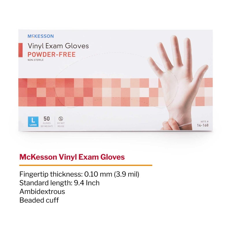 McKesson Confiderm Vinyl Standard Cuff Length Exam Glove, Large, Clear - Image 3