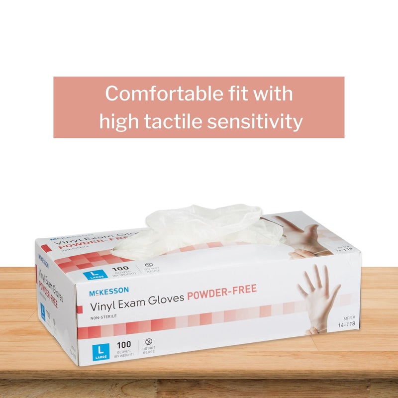 McKesson Confiderm Vinyl Standard Cuff Length Exam Glove, Large, Clear - Image 5