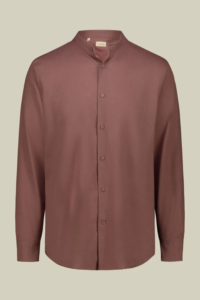 Doppelganger Pink Casual men's shirt with mandarin collar and half button fastening, washed linen and cotton fabric - Antique Rose for Men | Best Price UAE