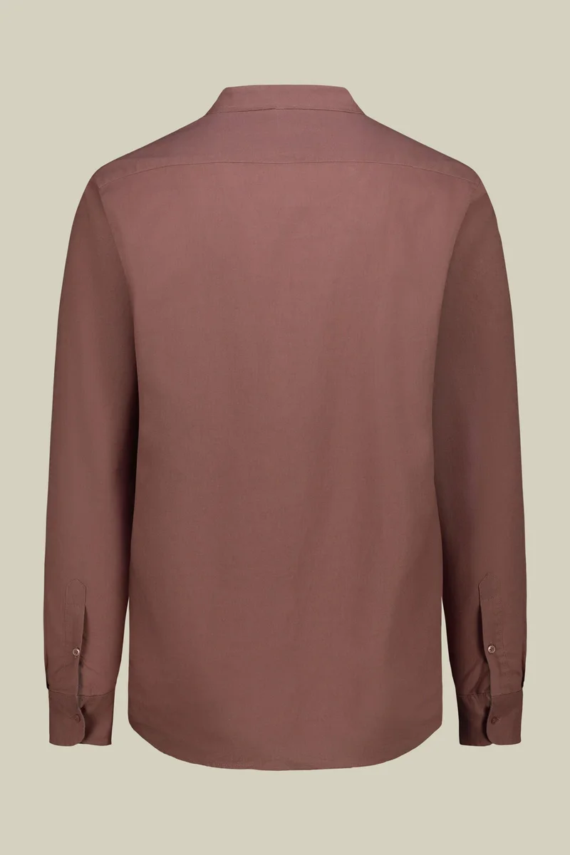 Doppelganger Pink Casual men's shirt with mandarin collar and half button fastening, washed linen and cotton fabric - Antique Rose for Men | Best Price UAE