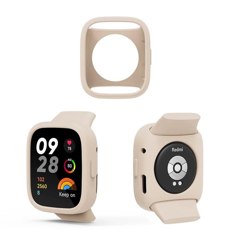 Fekra Store Protective Case for Redmi Watch 3 - TPU Full Cover Screen Protector Shell for Xiaomi Smart Watch Bumper (TPU Beige)