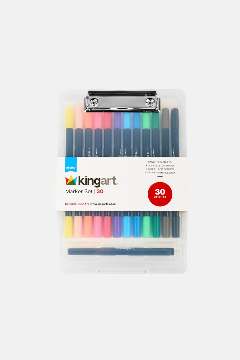 KINGART 30 Pcs Marker Set With Drawing Board Case, Multicolor  - Image 1