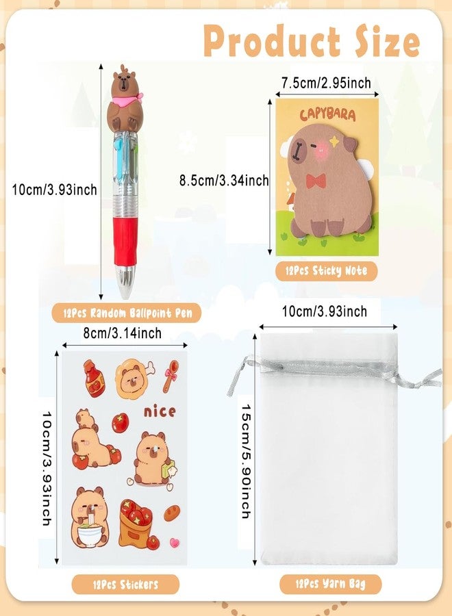 Climberty® Cartoon Capybara Stationery Gift Set with Multicolor Ballpoint Pens, Sticky Notes, Cute Stickers & Drawstring Bag, School Office Supplies, Christmas Gifts for Students and Friends - Image 2