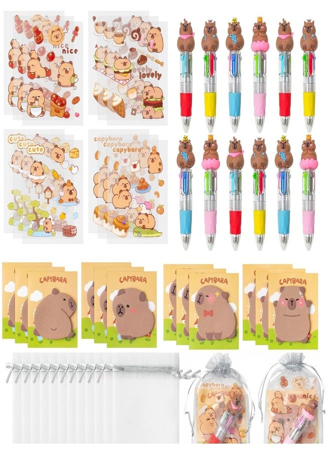 Climberty® Cartoon Capybara Stationery Gift Set with Multicolor Ballpoint Pens, Sticky Notes, Cute Stickers & Drawstring Bag, School Office Supplies, Christmas Gifts for Students and Friends - Image 1