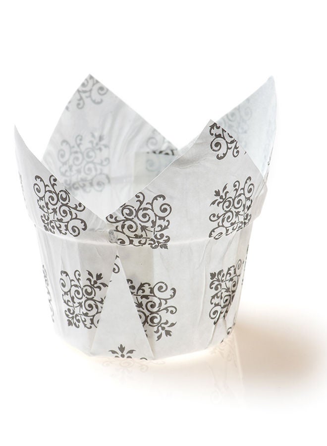 Restaurantware-Panificio 1.2 Ounce Baking Cups, 200 Tulip Cupcake Liners - Oven-Ready, Freezable, Black And White Paper Muffin Cases, Disposable, Vintage Floral, For Wedding Parties, Baby Showers - Image 1
