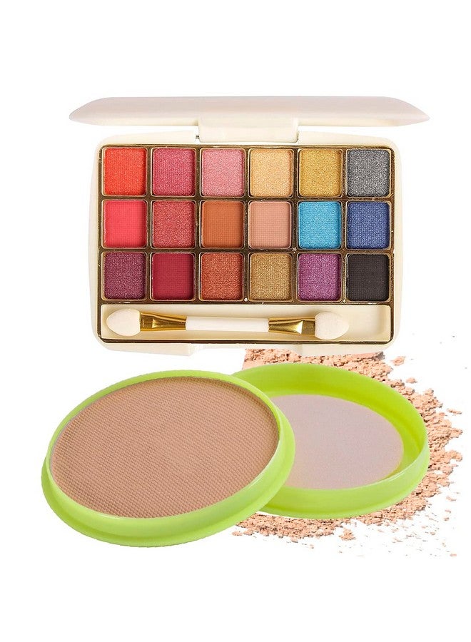 adbeni 18 Colours Mini Eyeshadow Palette & Green Tea Natural Makeup Pressed Compact Powder (Pack Of 2) - Image 1