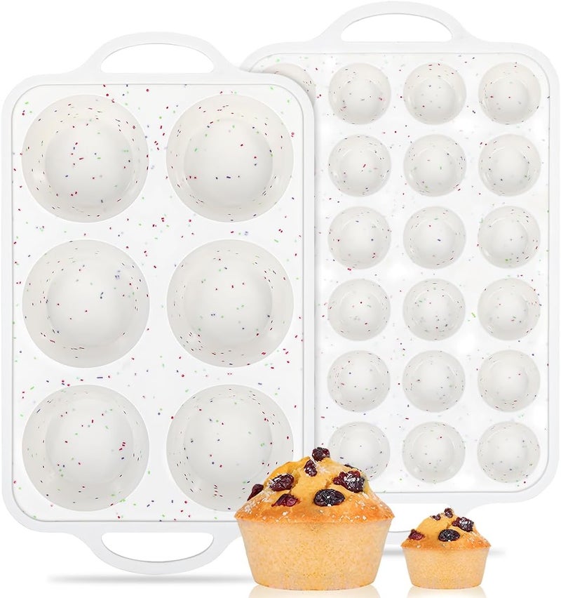 CAKETIME Silicone Muffin Pans for Baking, Metal Reinforced Frame Jumbo 6 Cups & Mini 24 Cups Cupcake Pan Nonstick Muffin Pan for Homemade Baking Easy to Handle - Image 2