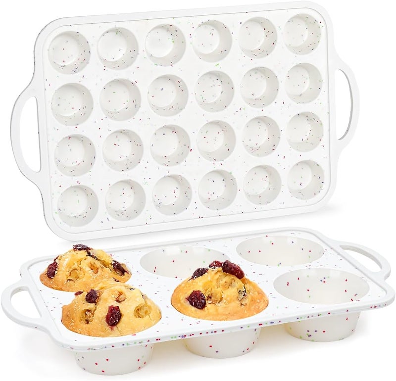 CAKETIME Silicone Muffin Pans for Baking, Metal Reinforced Frame Jumbo 6 Cups & Mini 24 Cups Cupcake Pan Nonstick Muffin Pan for Homemade Baking Easy to Handle - Image 1