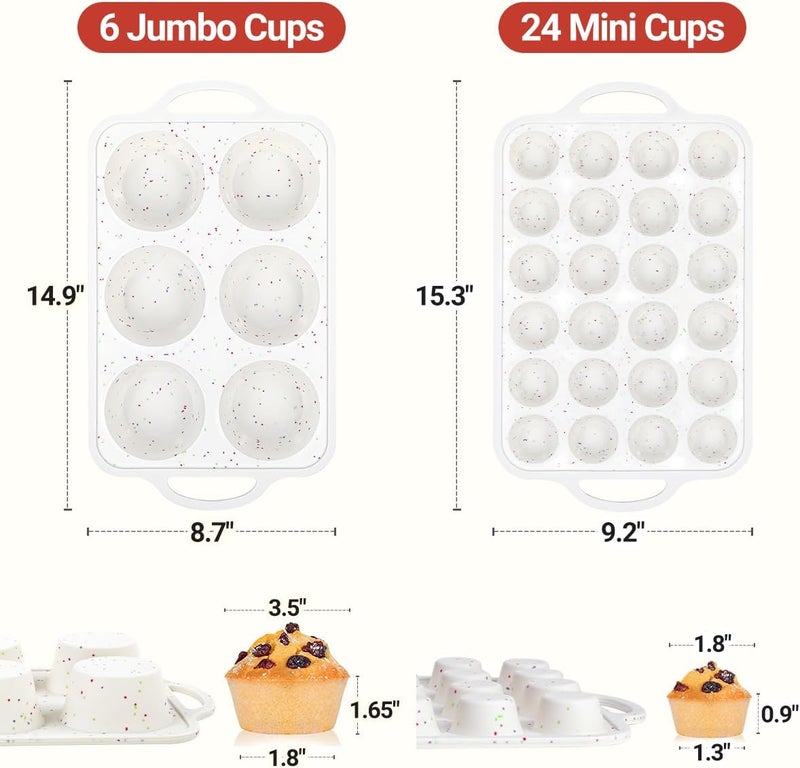CAKETIME Silicone Muffin Pans for Baking, Metal Reinforced Frame Jumbo 6 Cups & Mini 24 Cups Cupcake Pan Nonstick Muffin Pan for Homemade Baking Easy to Handle - Image 4